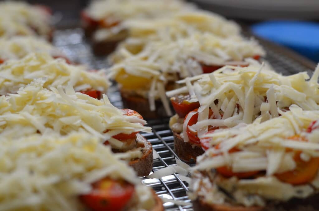 roasted tomato veggie croque arranged on a cooling rack