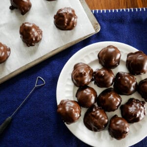 old fashioned peanut butter balls on a white plate