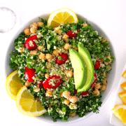 gluten free tabbouleh salad with chickpeas and avocado