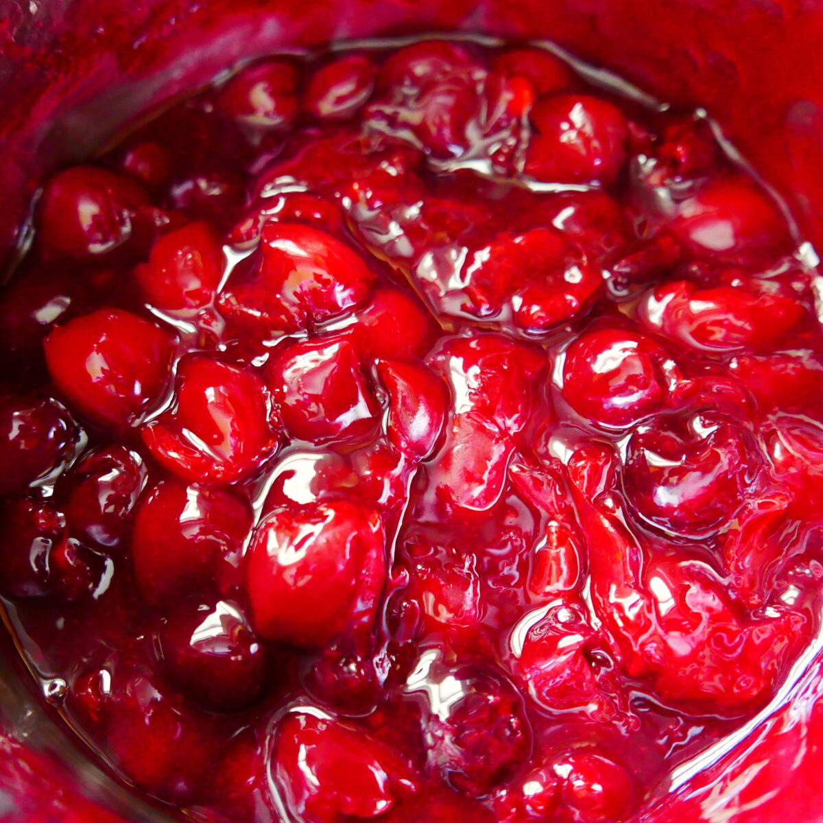 homemade cherry filling in a pot.