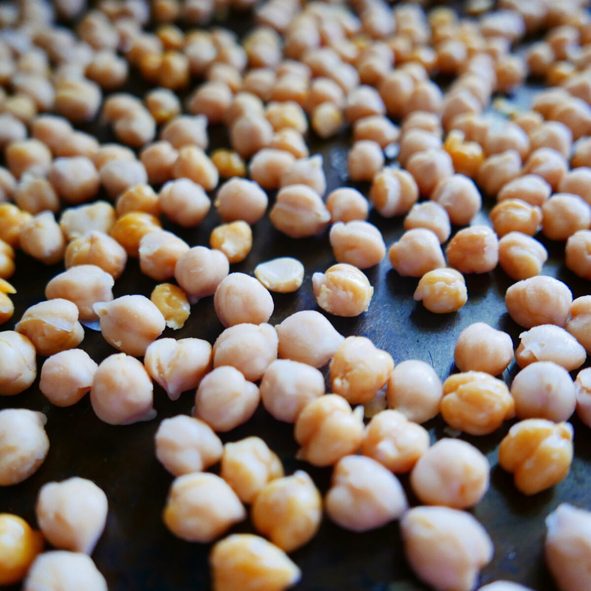 chickpeas-on-baking-sheet.jpg chickpeas arranged on a baking sheet.