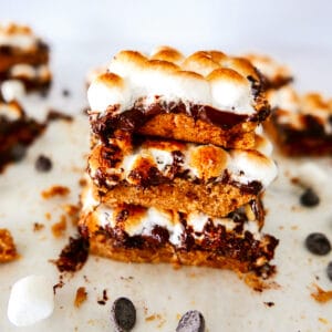 three smores bars stacked on top of each other.