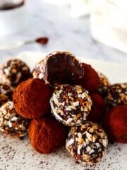 vegan truffles arranged in a pyramid.