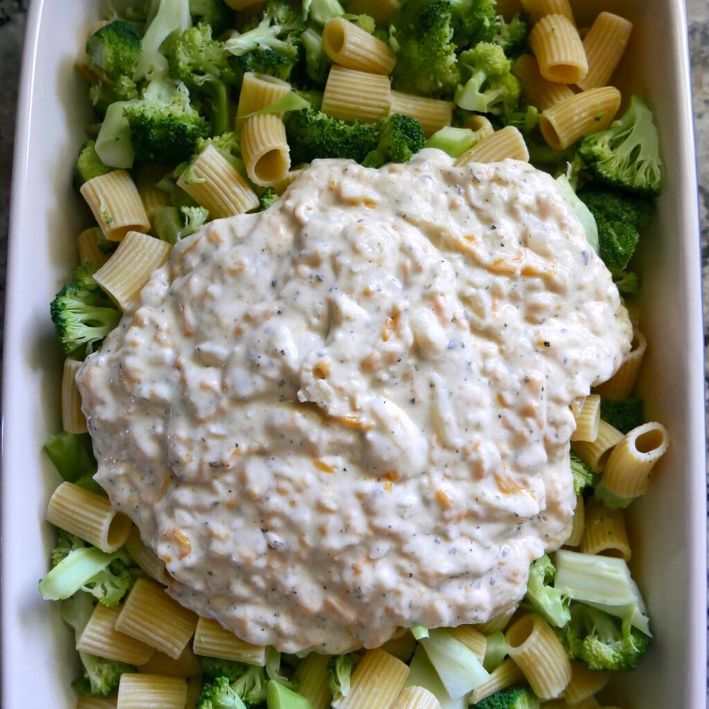 broccoli, cheese filling and pasta