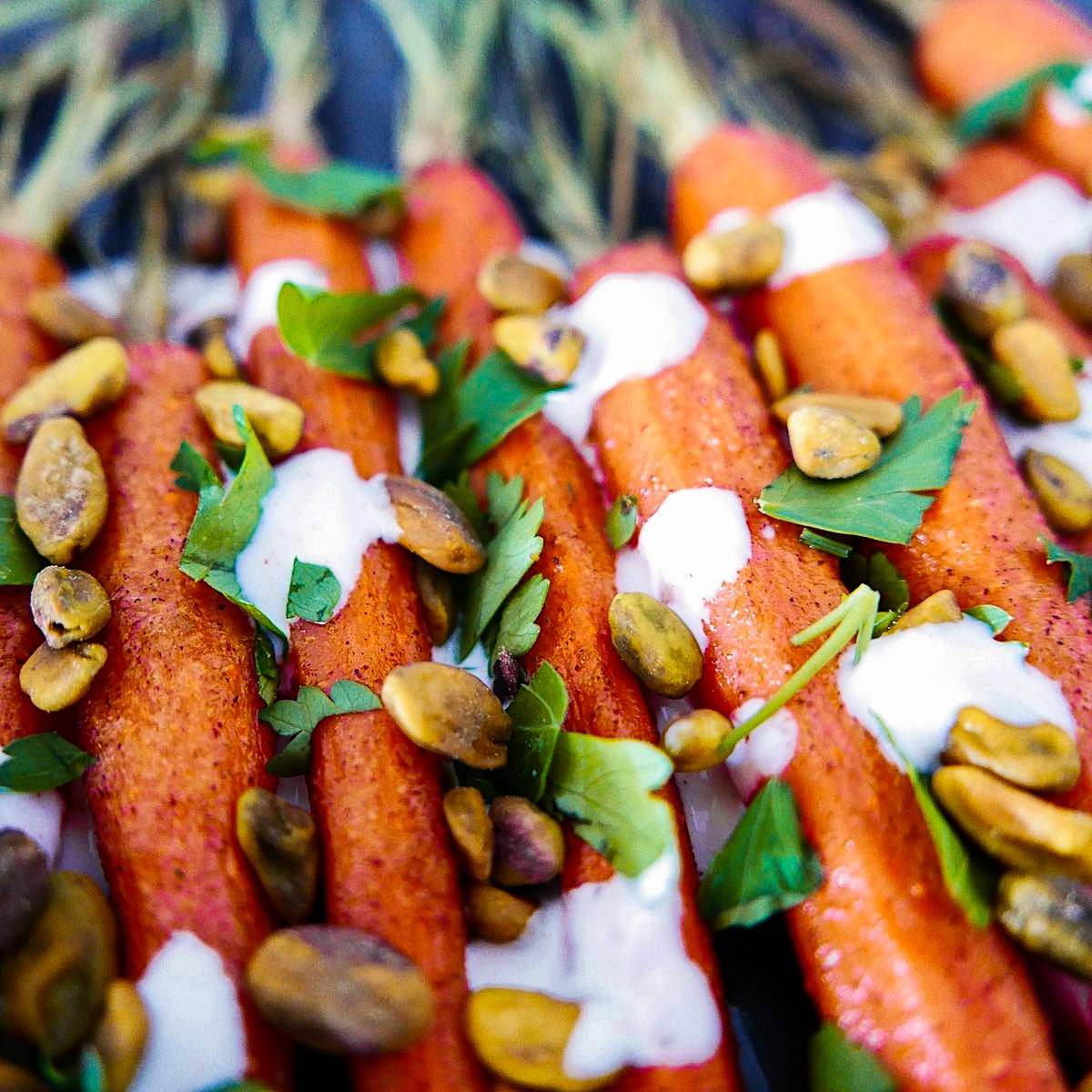 cumin roasted carrots on a platter.