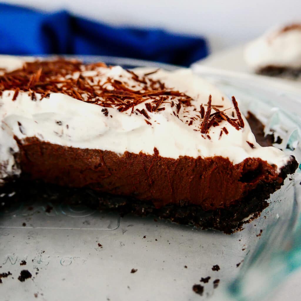 chocolate cream pie with one slice missing