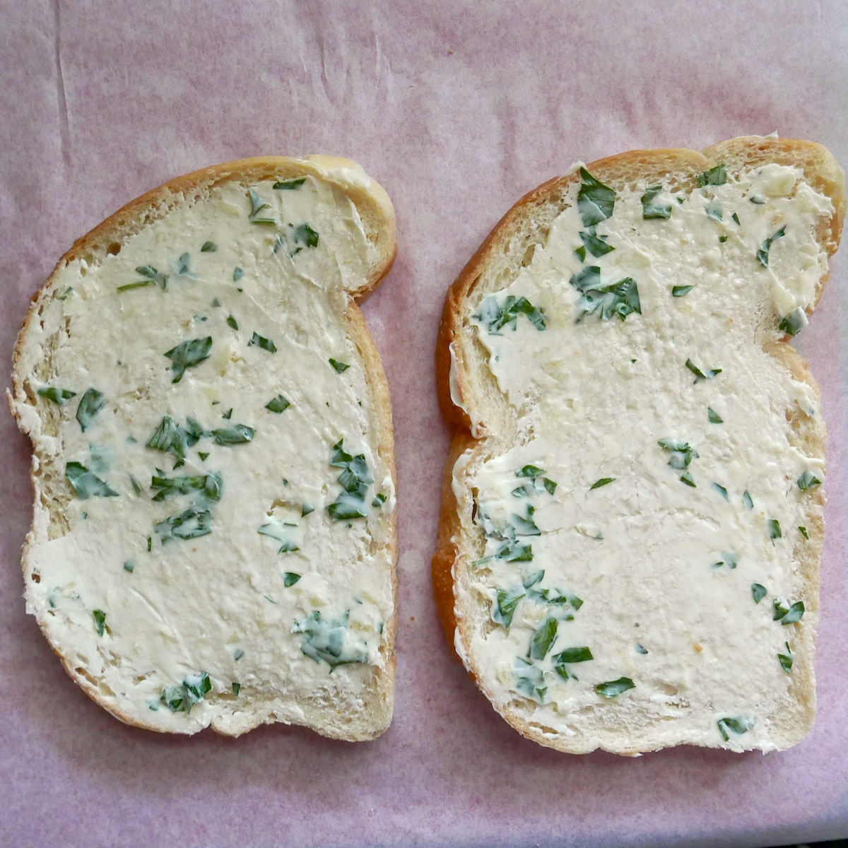 parsley butter on sourdough bread.