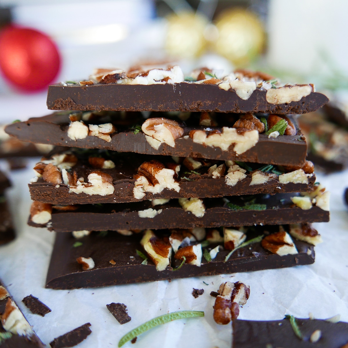 chocolate pecan bark stacked