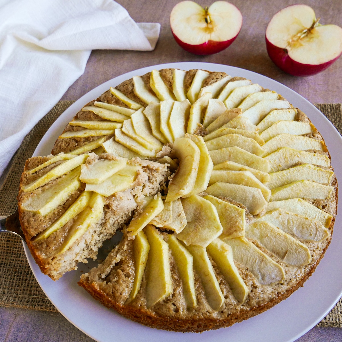 Slice of cake being served.