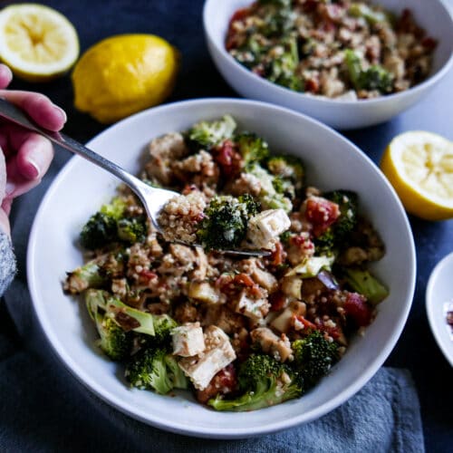 Tofu Quinoa Bowl with Roasted Eggplant and Broccoli - Gastronotherapy