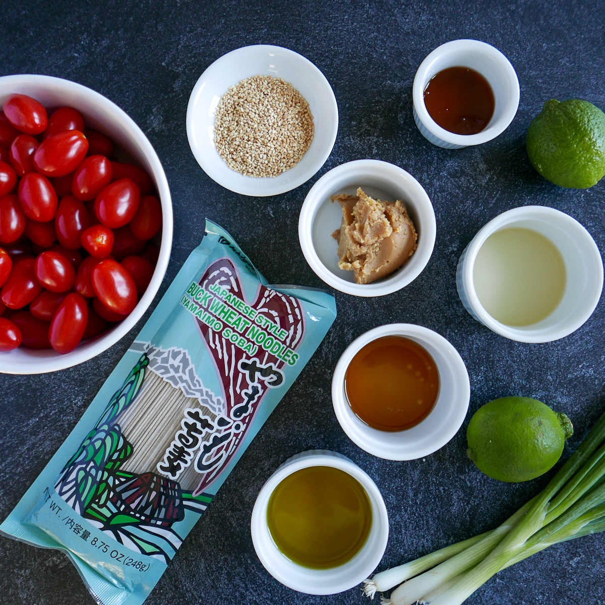 ingredients arranged on a table.