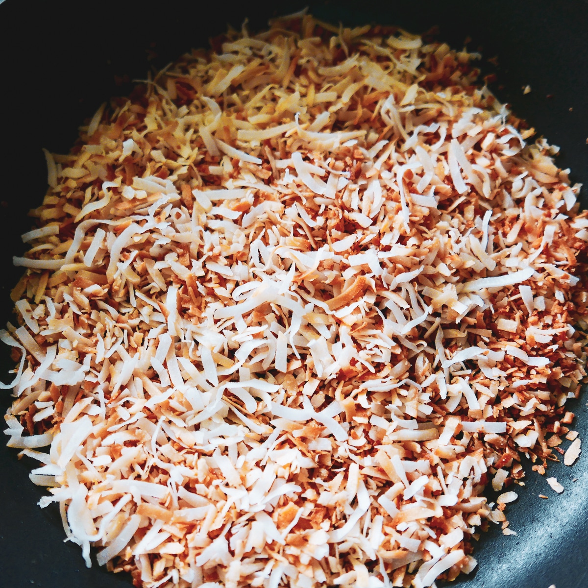 toasted coconut in a bowl.