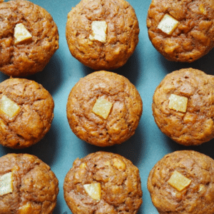 banana gingerbread muffins on a blue plate.