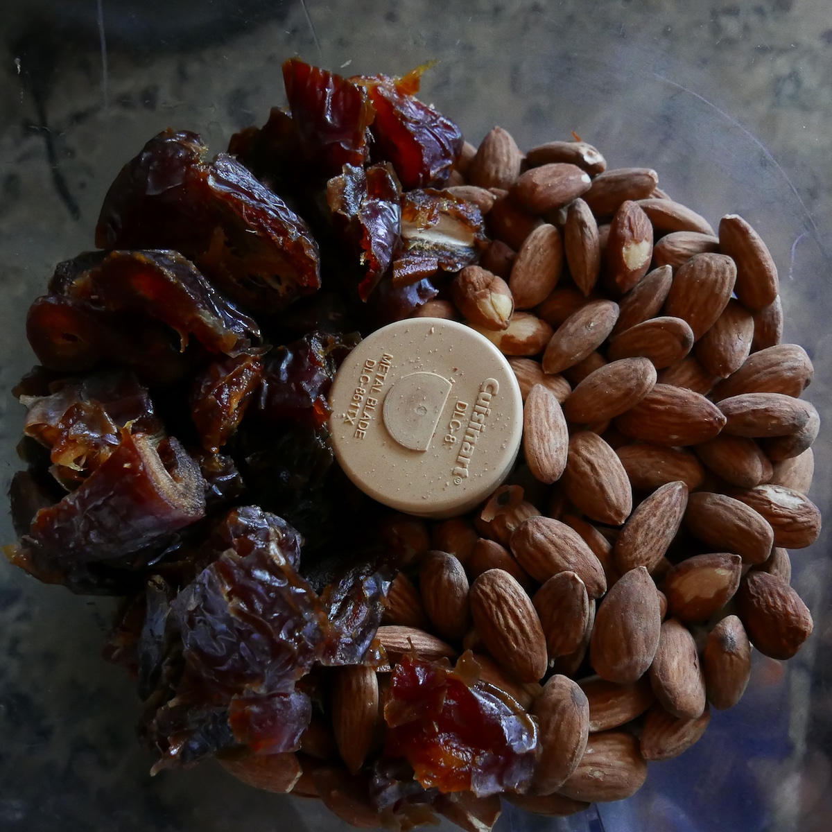 dates and almonds in a food processor