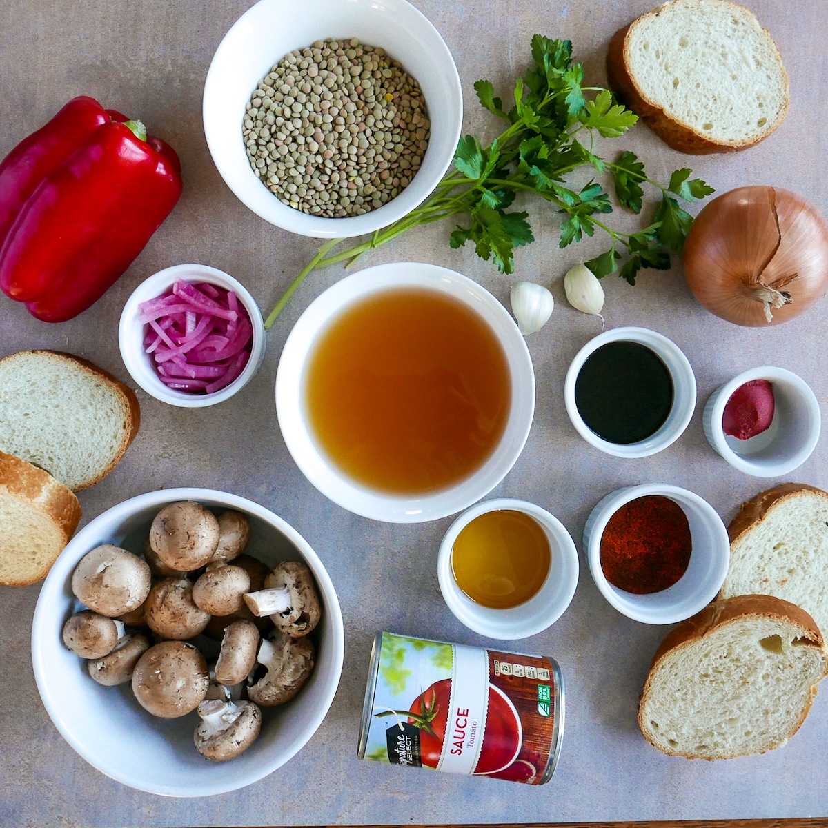 ingredients arranged on a table.