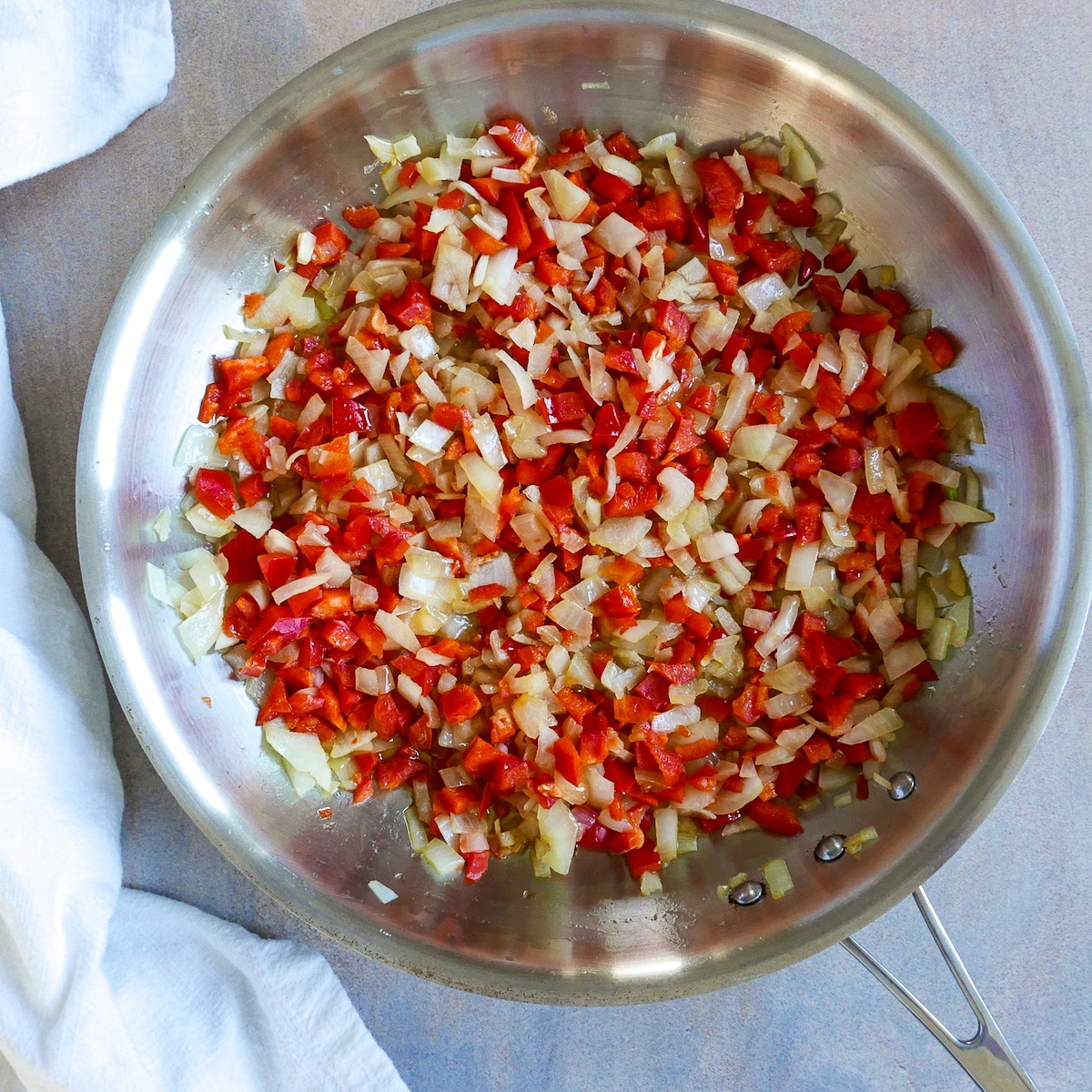 cooked onion and red pepper in a large skillet.