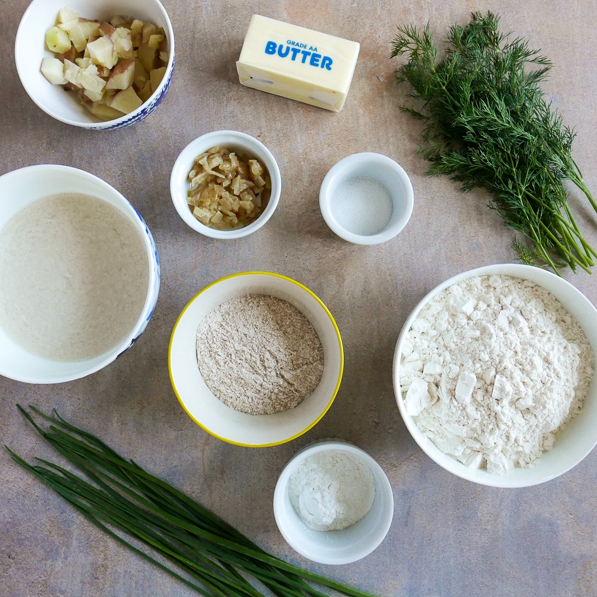 ingredients arranged on a table.