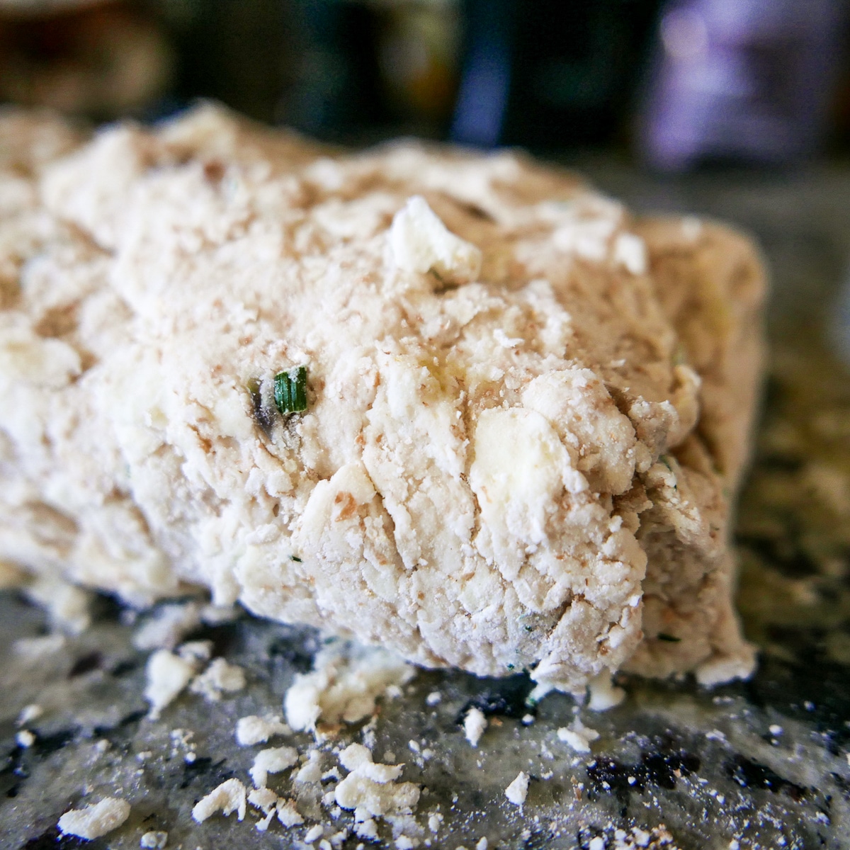 first dough fold on the counter.