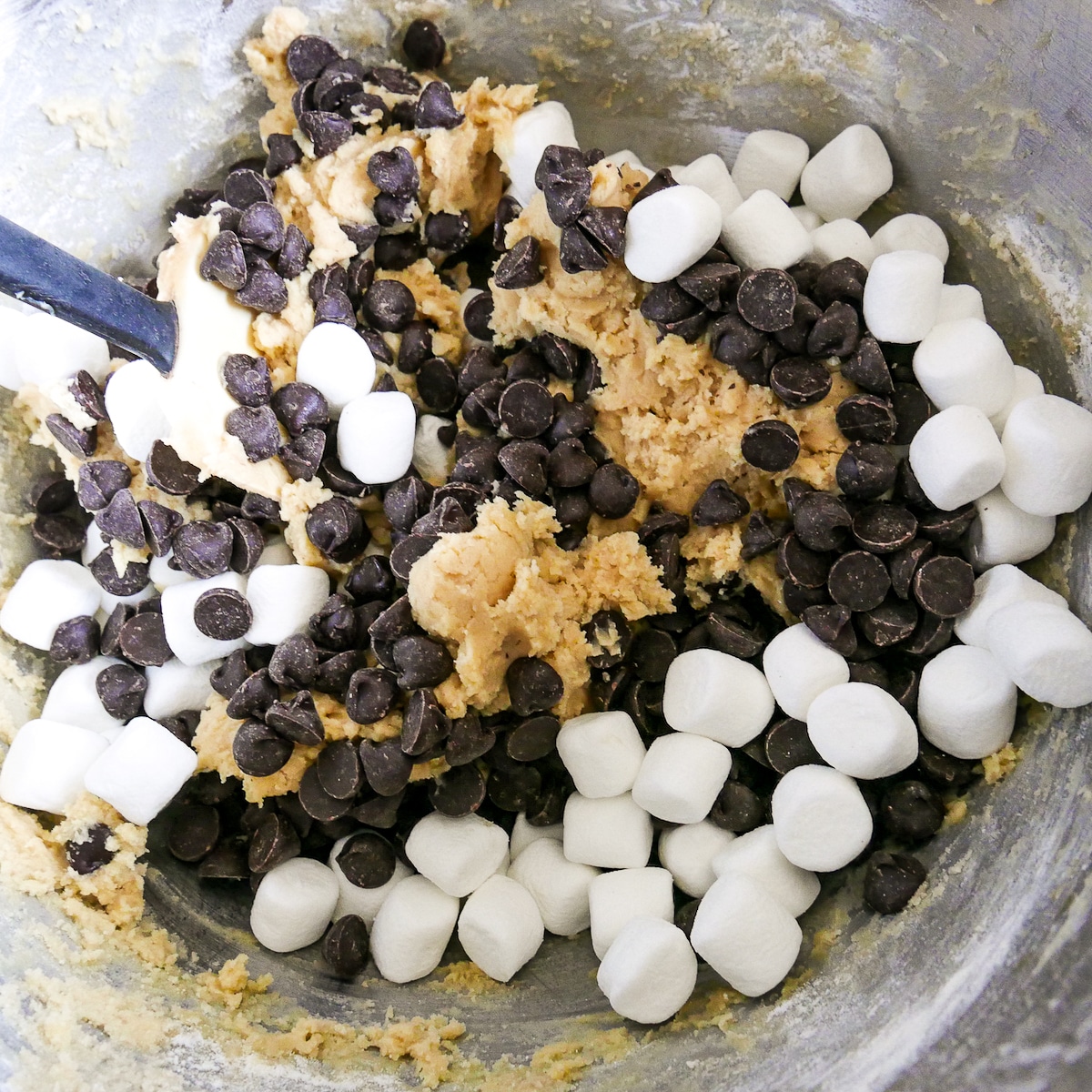 folding in marshmallows and chocolate chips with a rubber spatula. 