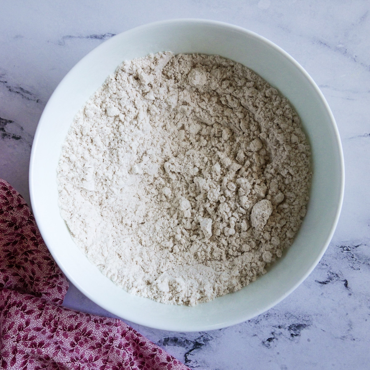 dry ingredients in a mixing bowl.