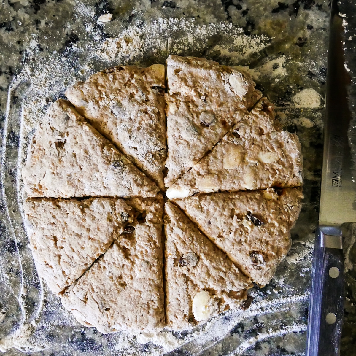 dough cut into 8 slices.