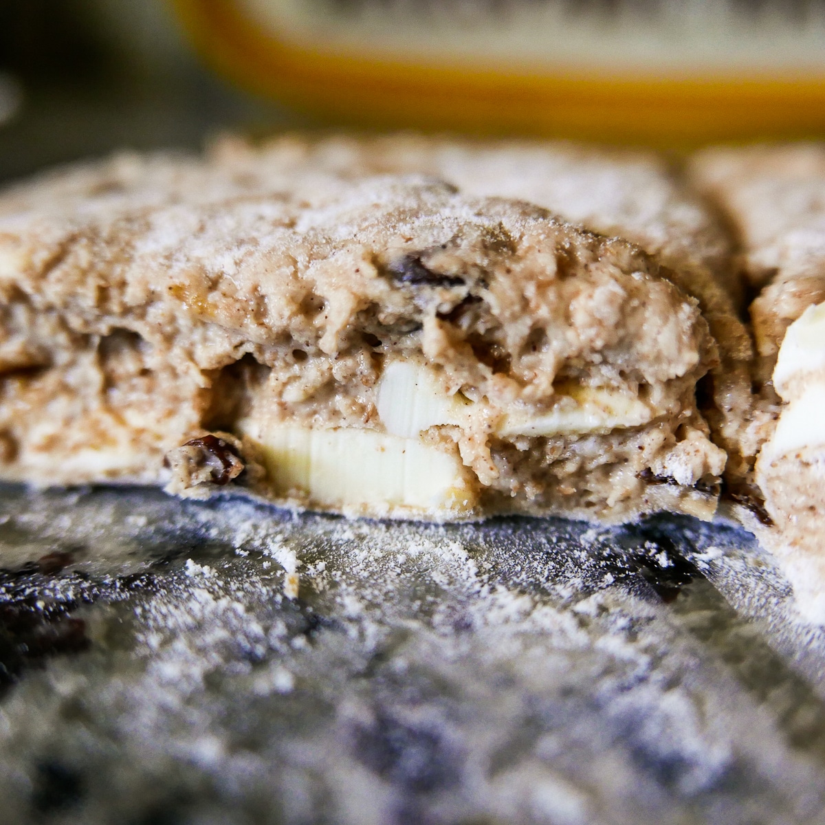 scones sliced with pieces of butter visible.