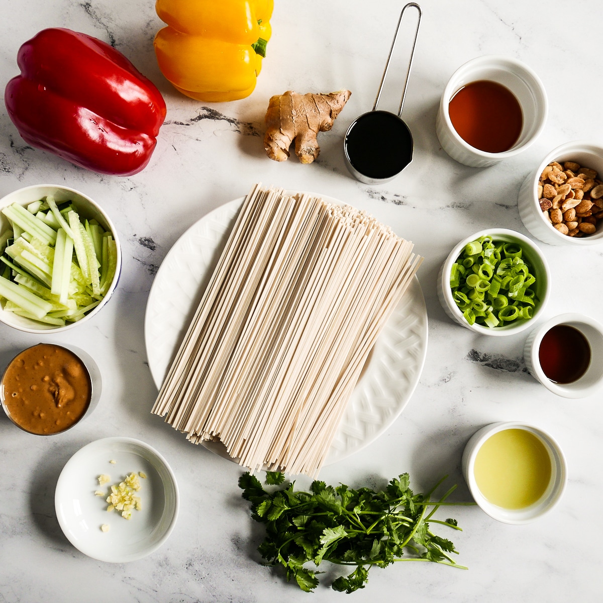 Ingredients arranged on a table.