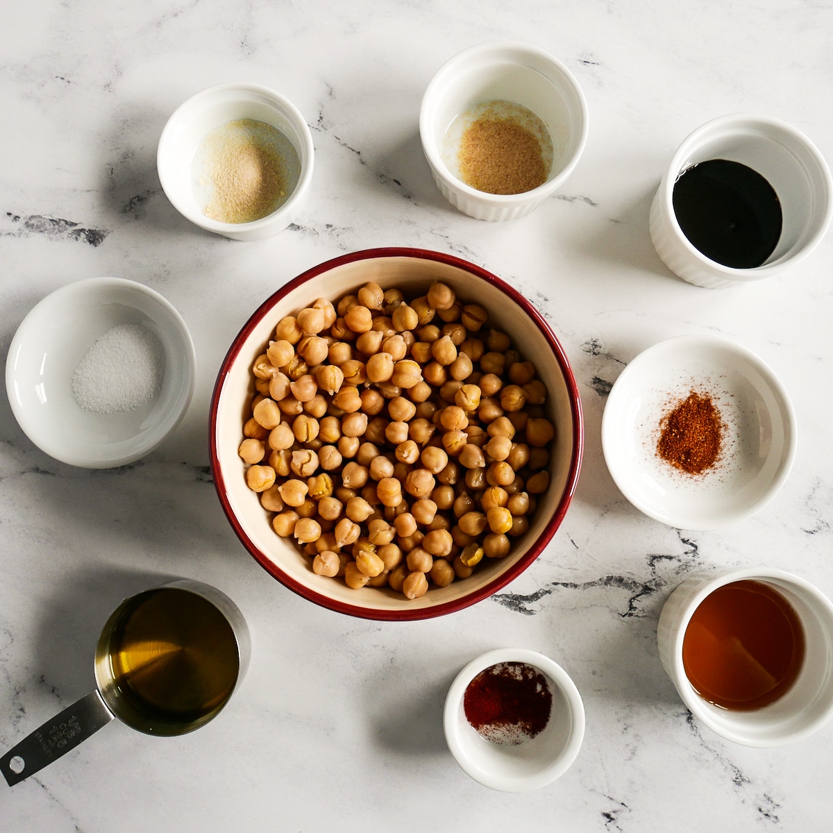 ingredients.jpg ingredients arranged in bowls and cups on a table.
