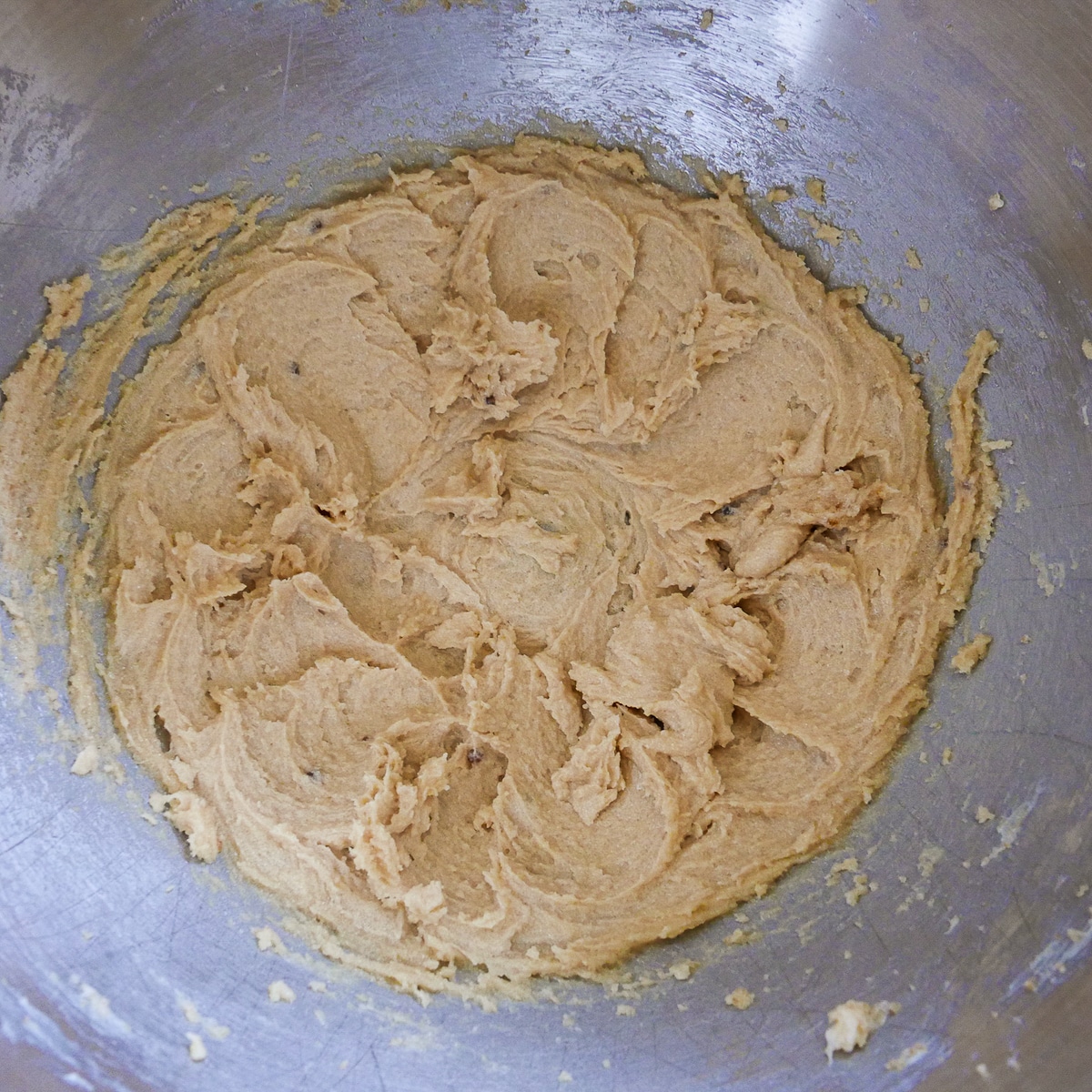 butter, brown sugar, and sugar creamed together in a stand mixer. 