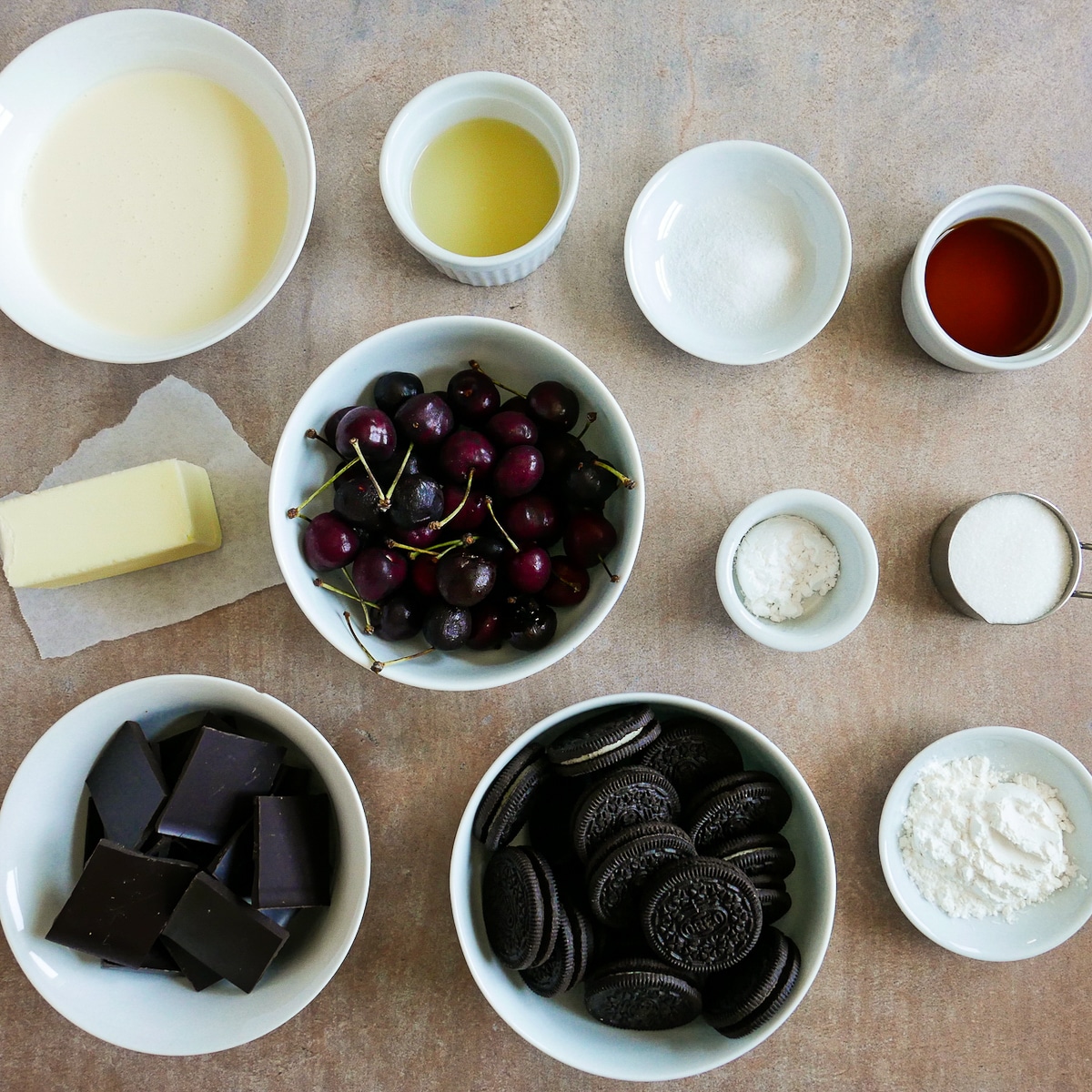 pie ingredients arranged on a table.