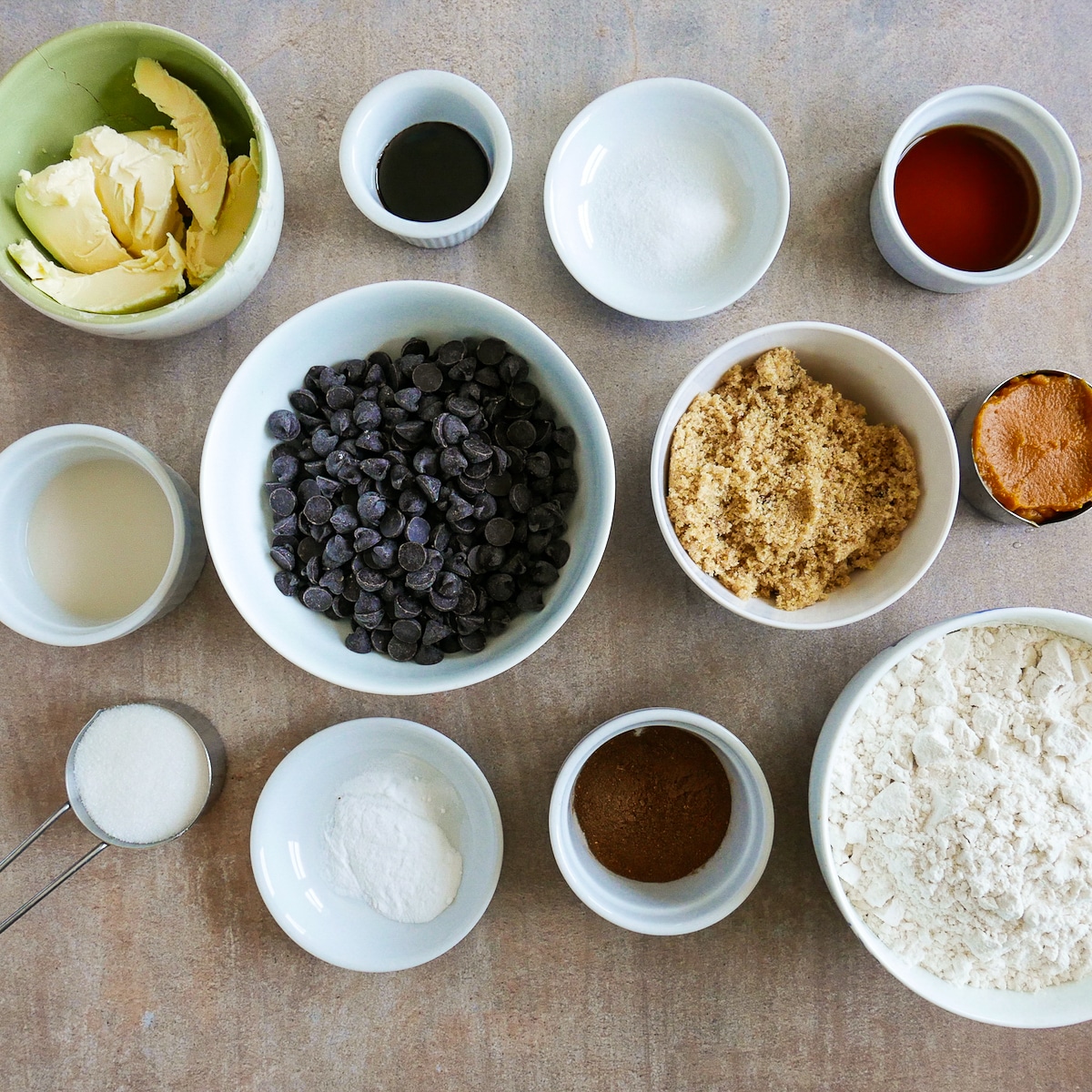 recipe ingredients arranged on a table.
