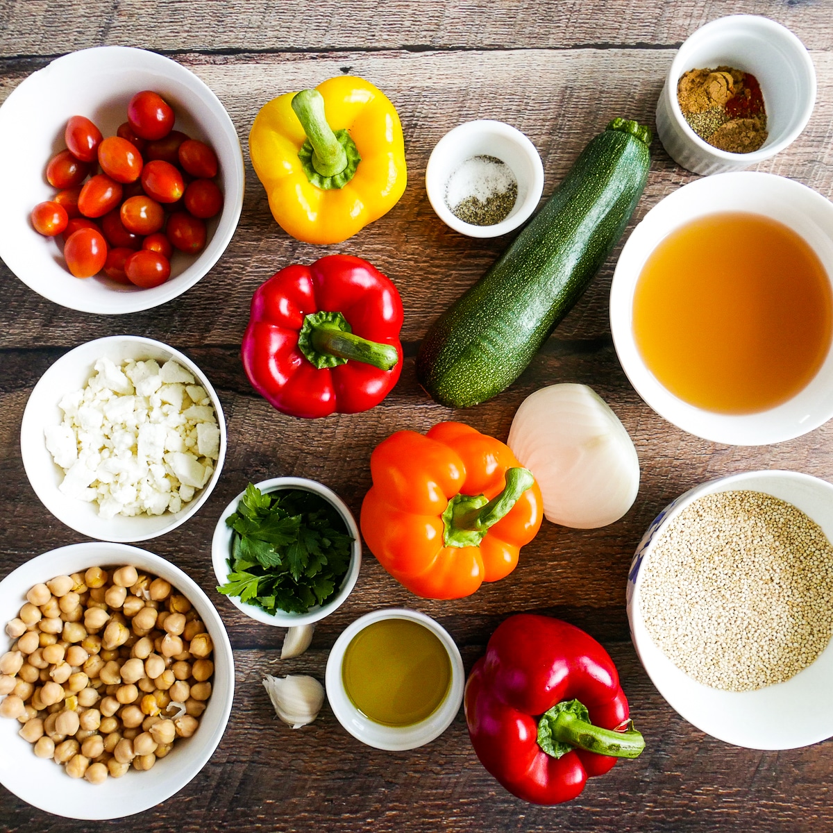 recipe ingredients arranged on a table.