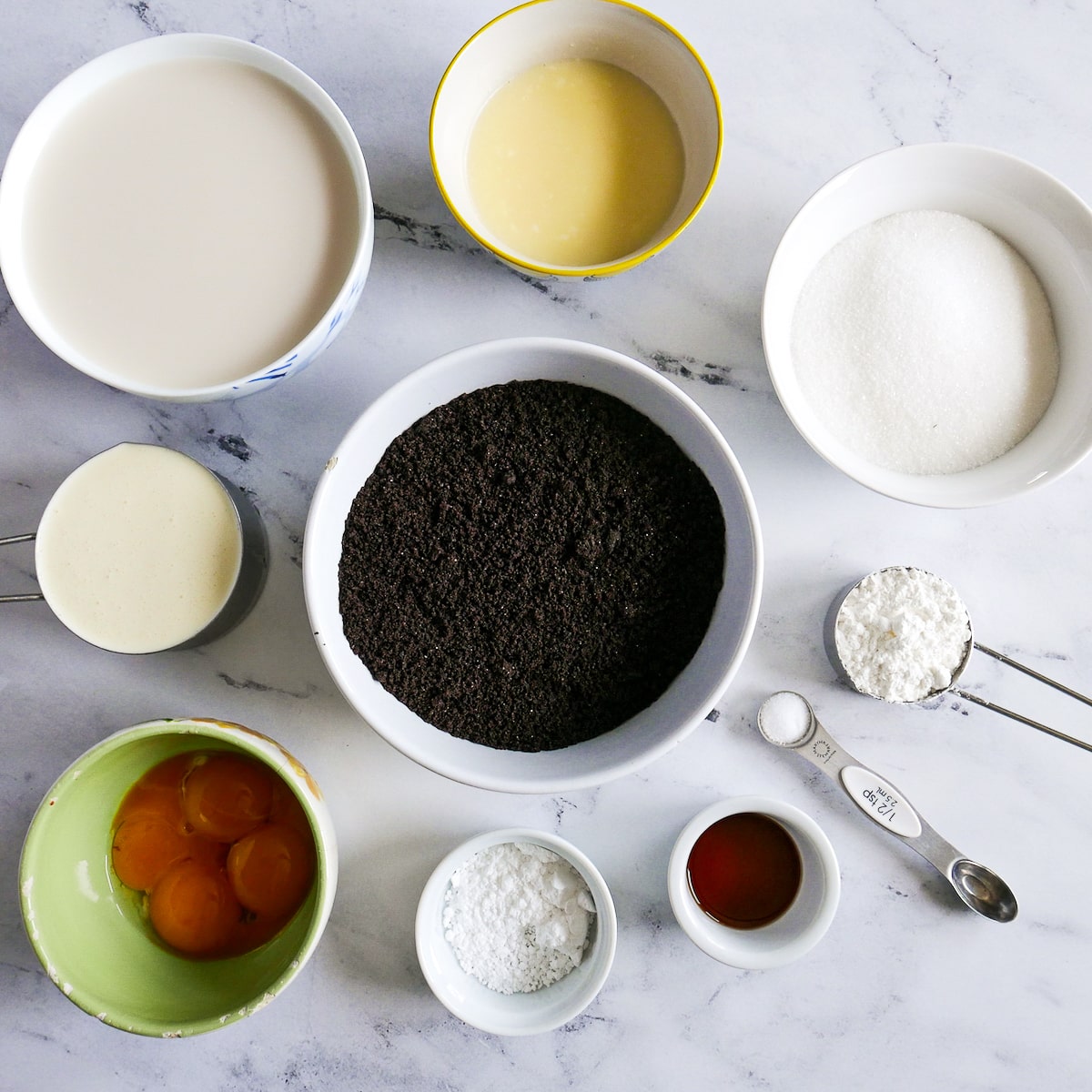 pie ingredients arranged on a table.