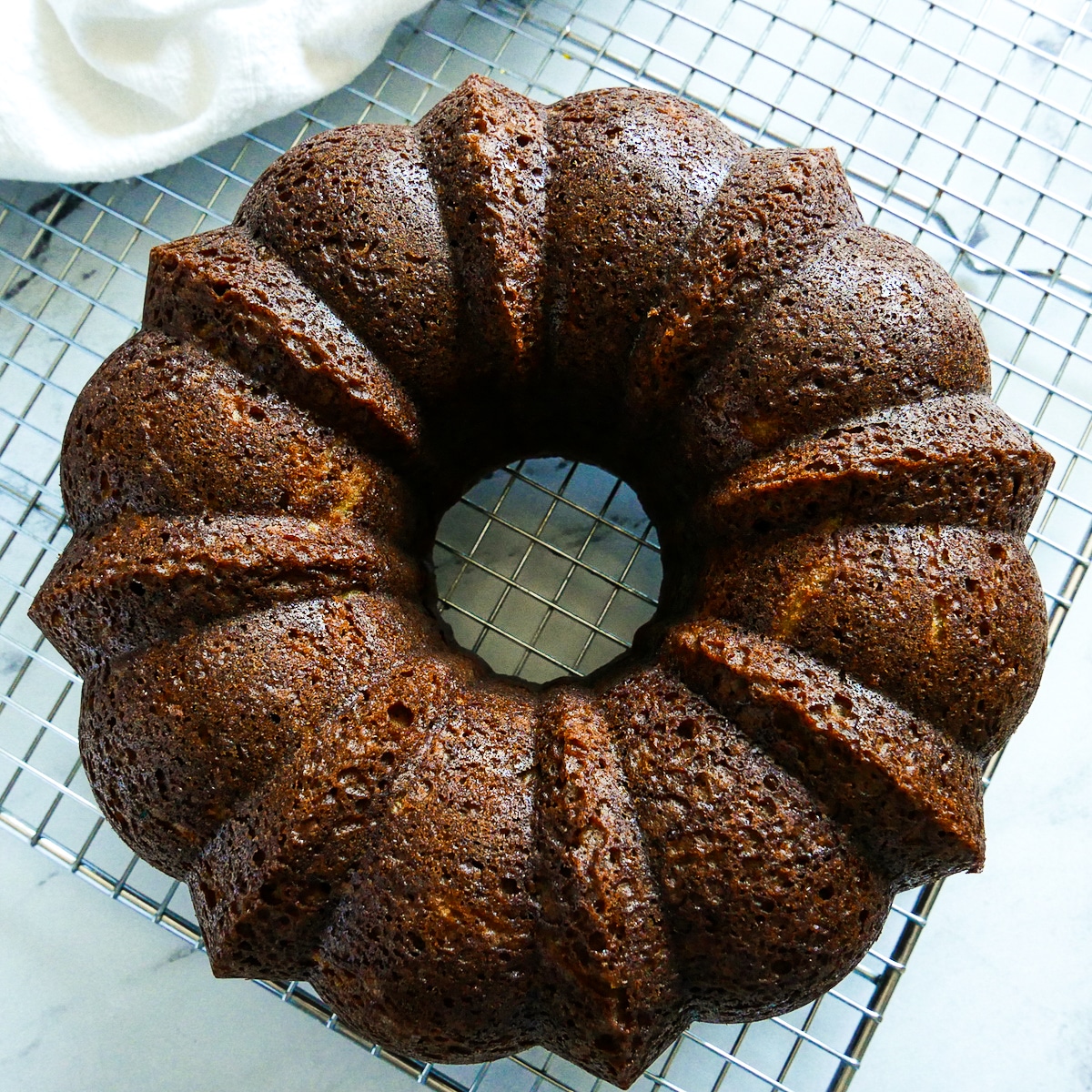 baked spice cake on a cooling rack.