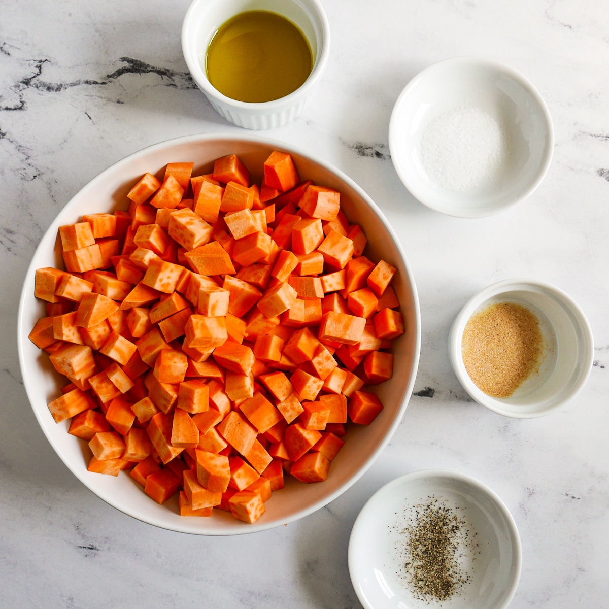 recipe ingredients arranged on a table.