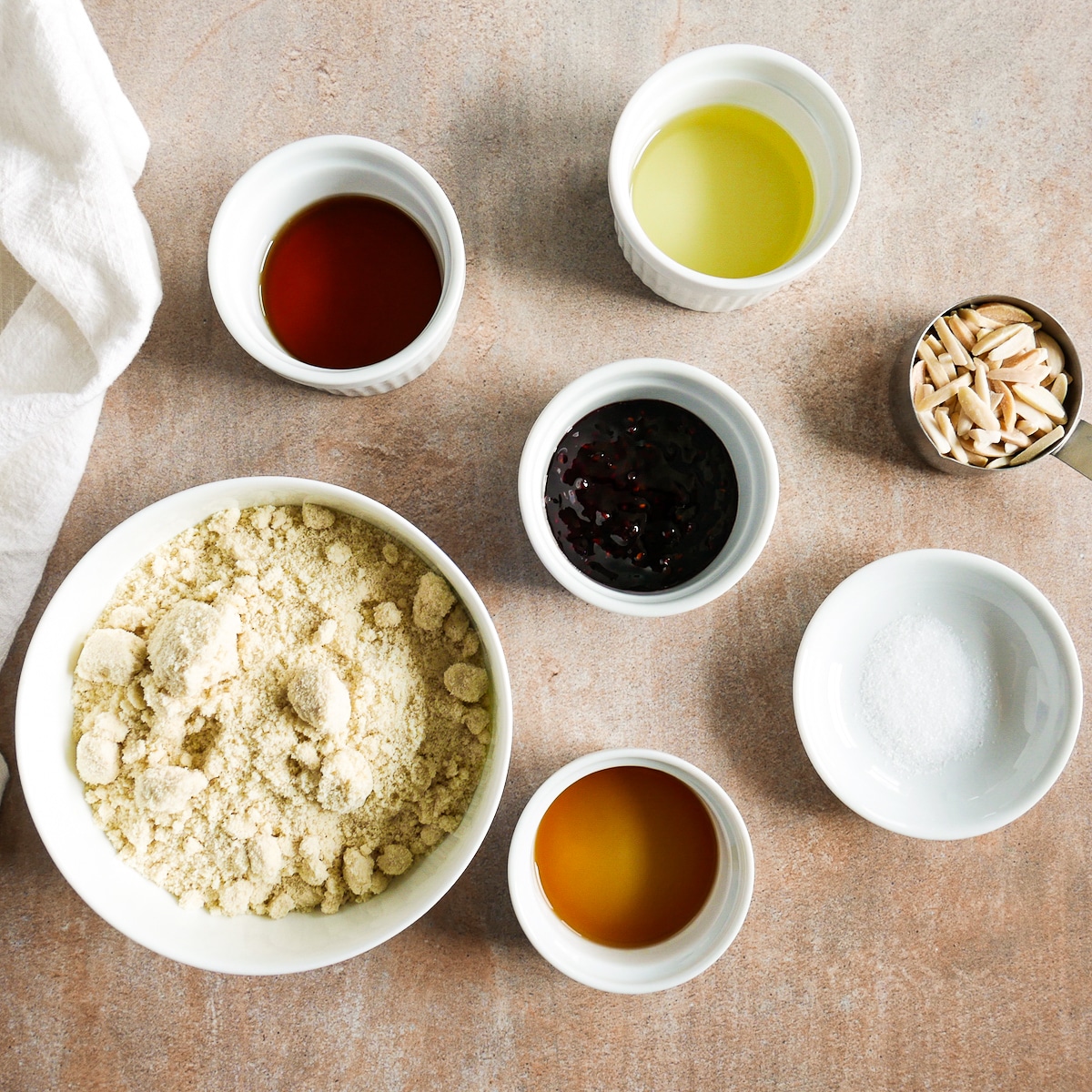 recipe ingredients arranged on a table.
