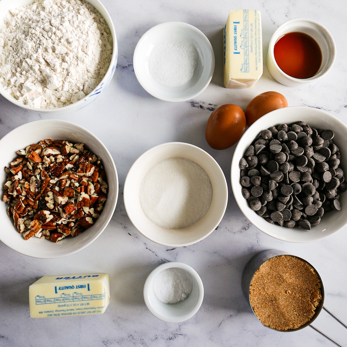 cookie ingredients arranged on a table.