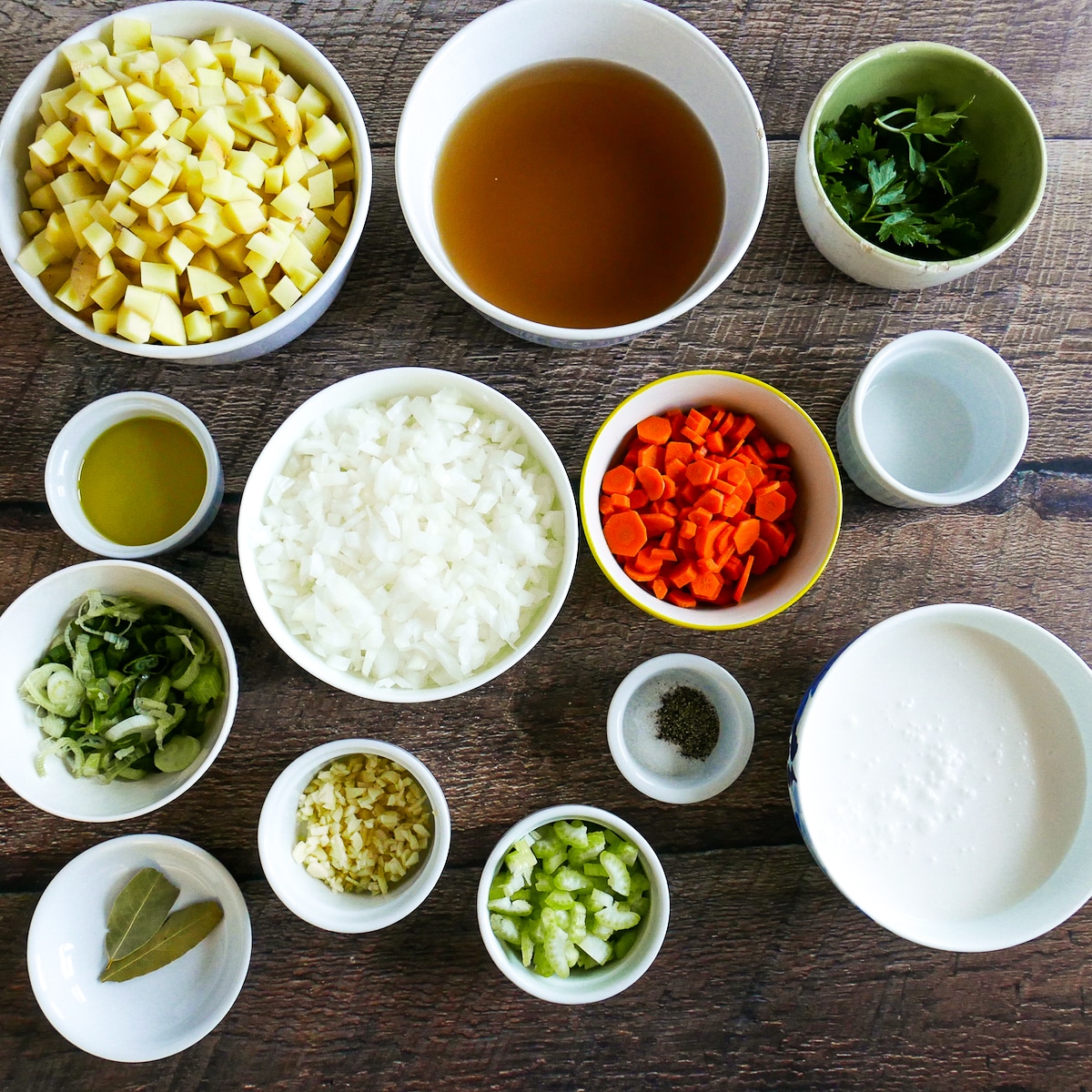 recipe ingredients arranged on a table.