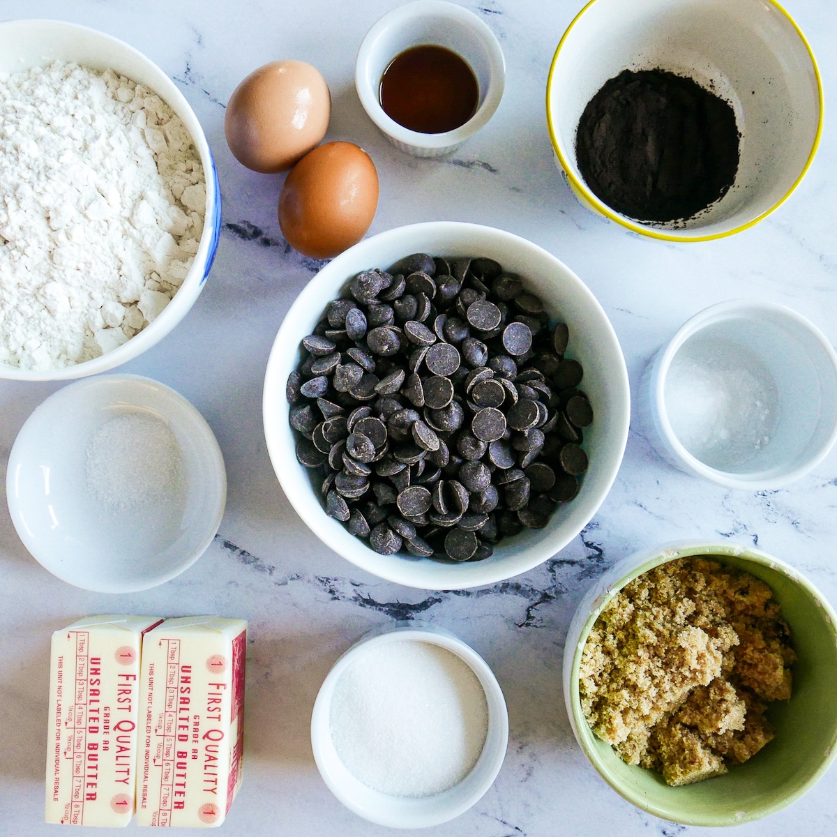 cookie ingredients arranged on a table.