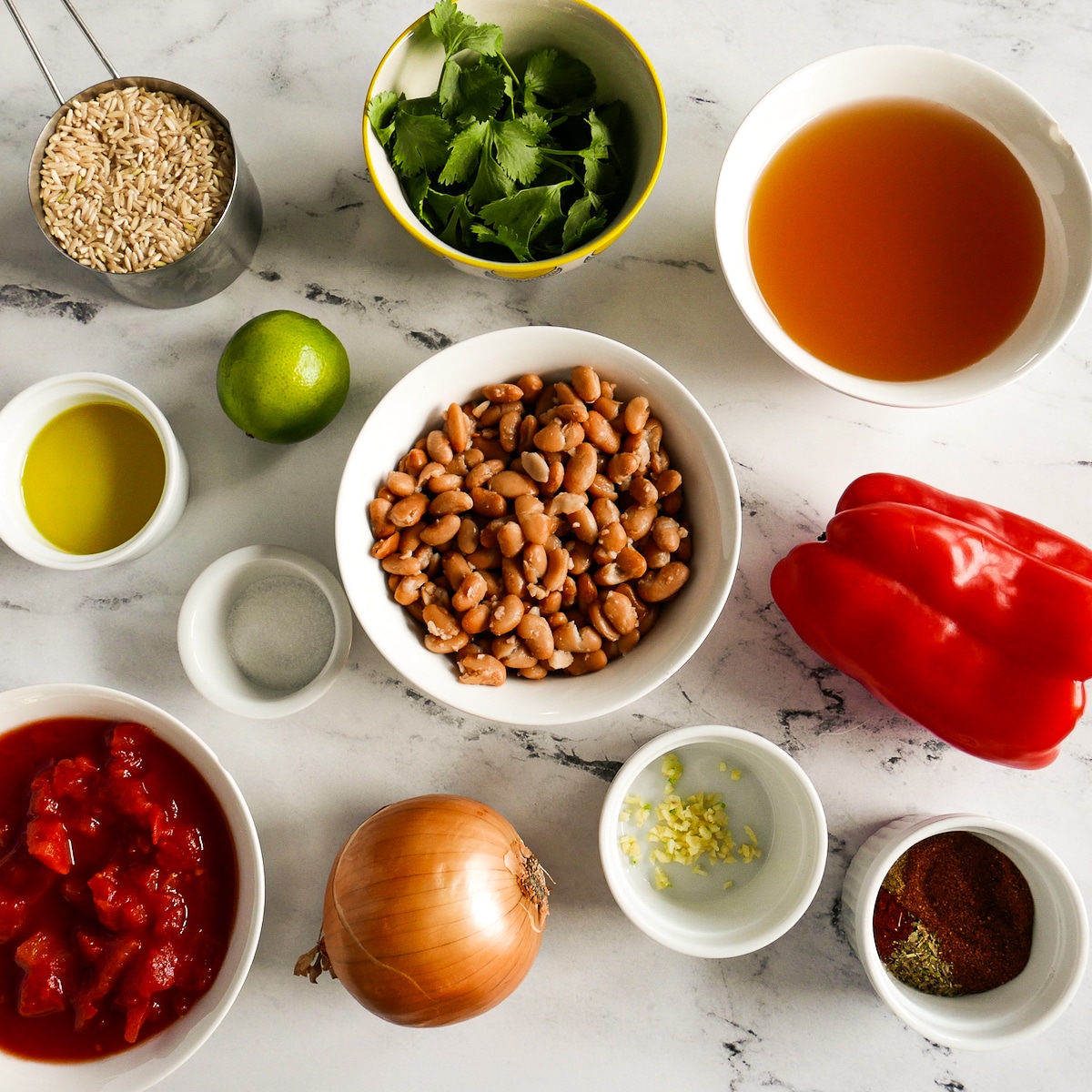 recipe ingredients arranged on a table.