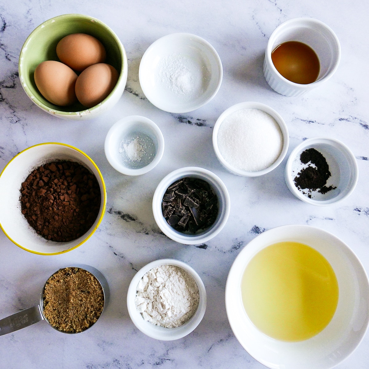 recipe ingredients arranged on a table.