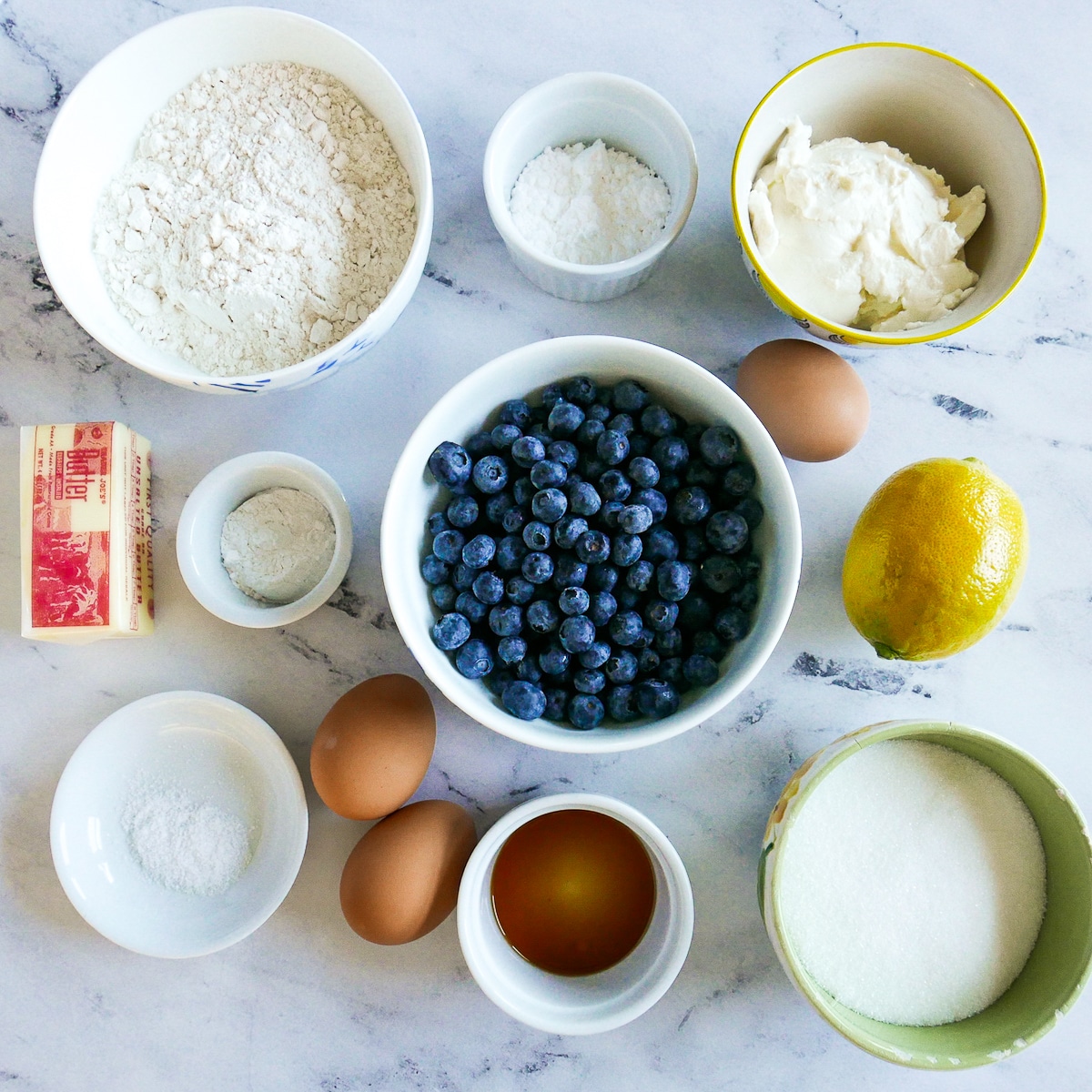 recipe ingredients arranged on a table.