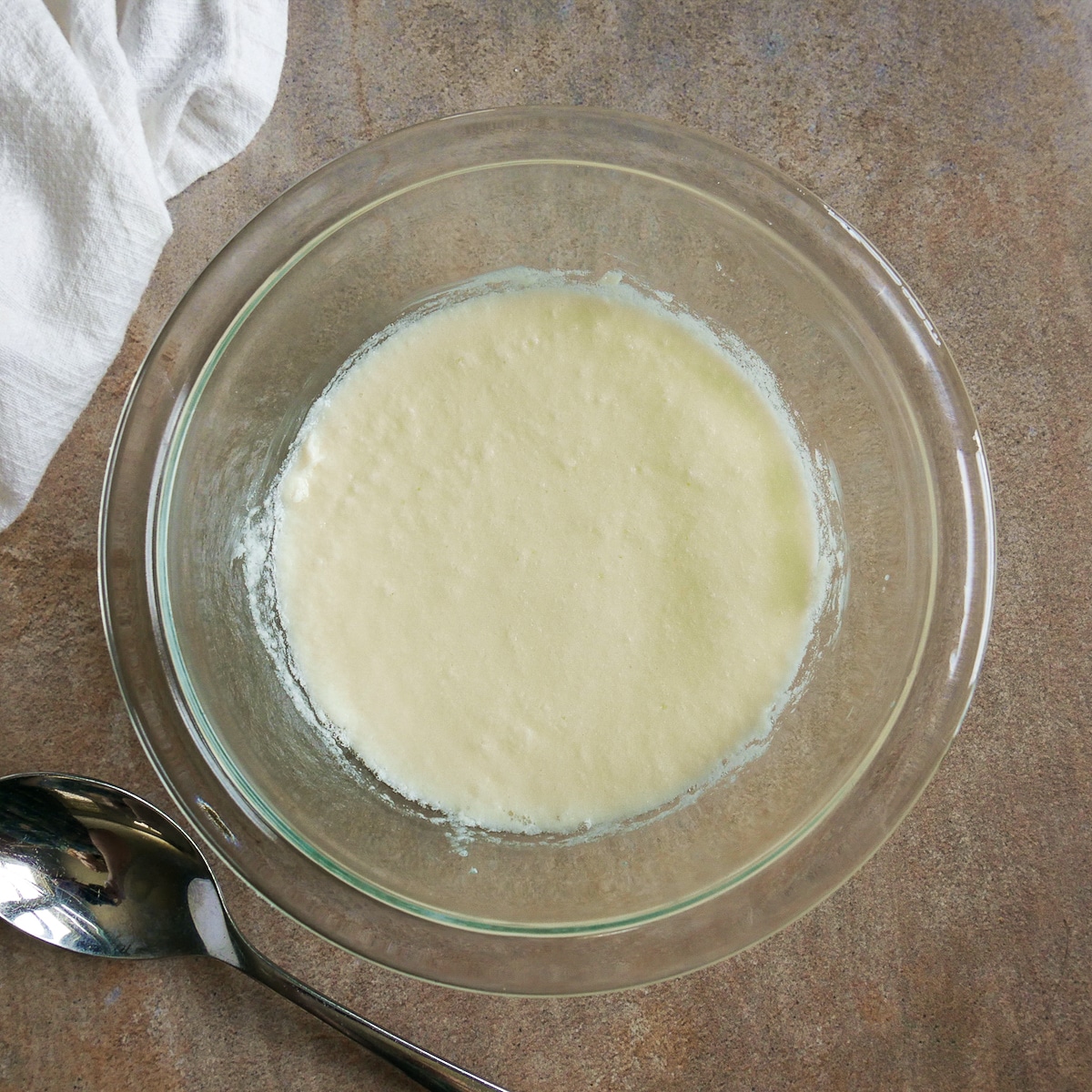 Cupcake batter after egg whites have been mixed in.