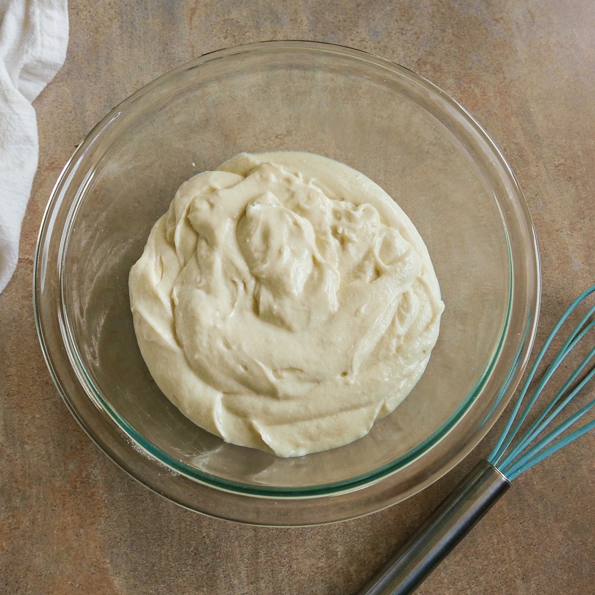 Cupcake batter in a mixing bowl.