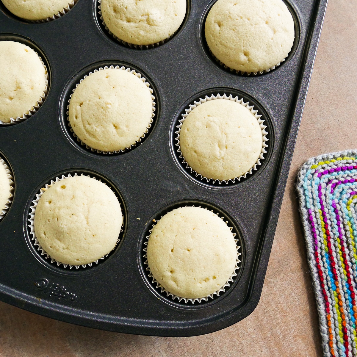 Baked cupcakes in muffin tin.