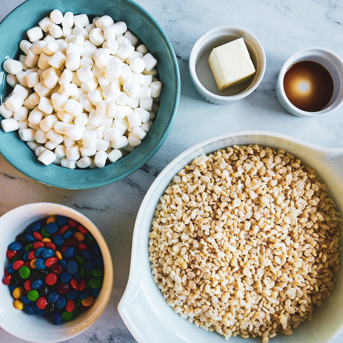 Recipe ingredients arranged on a table.