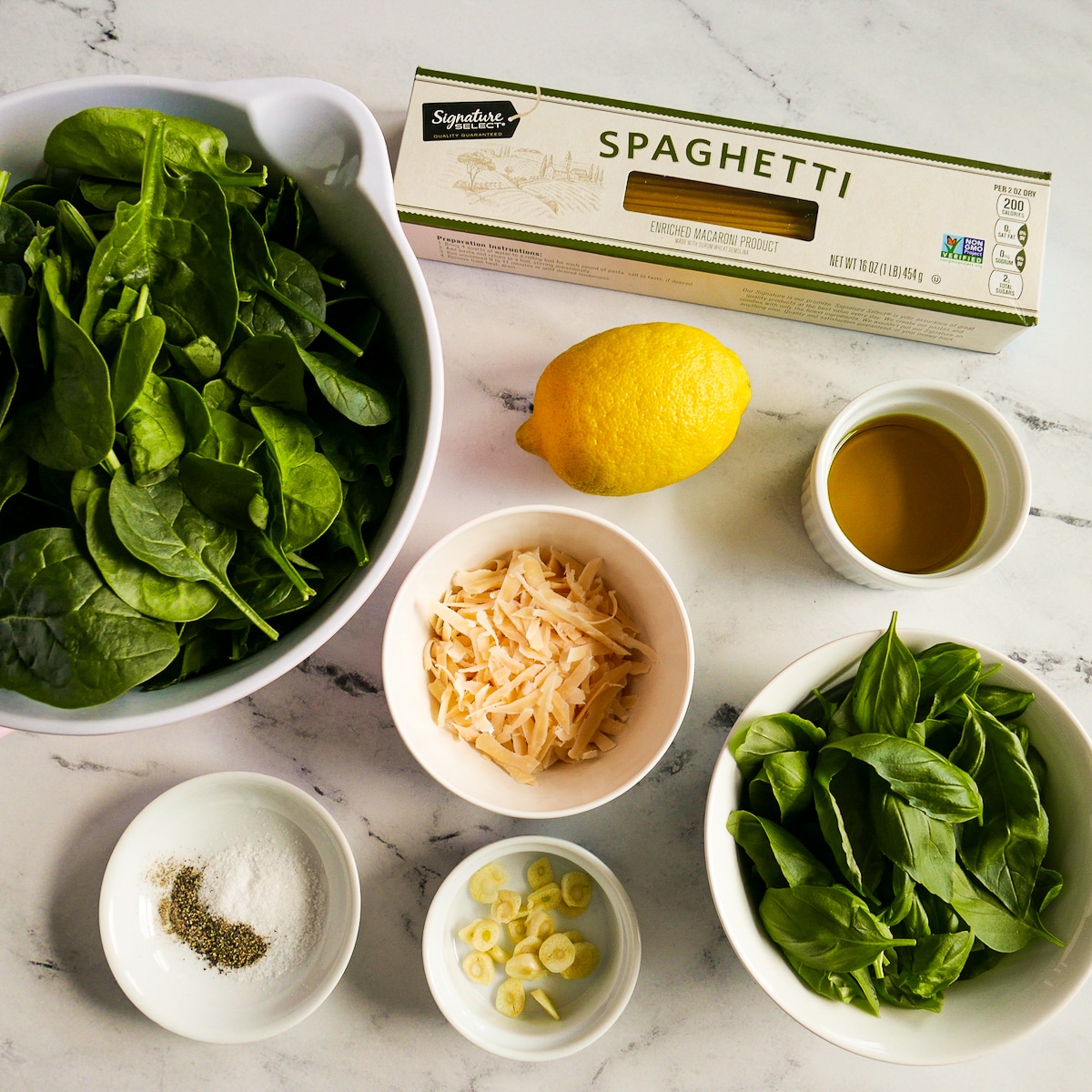 Recipe ingredients arranged on a table.