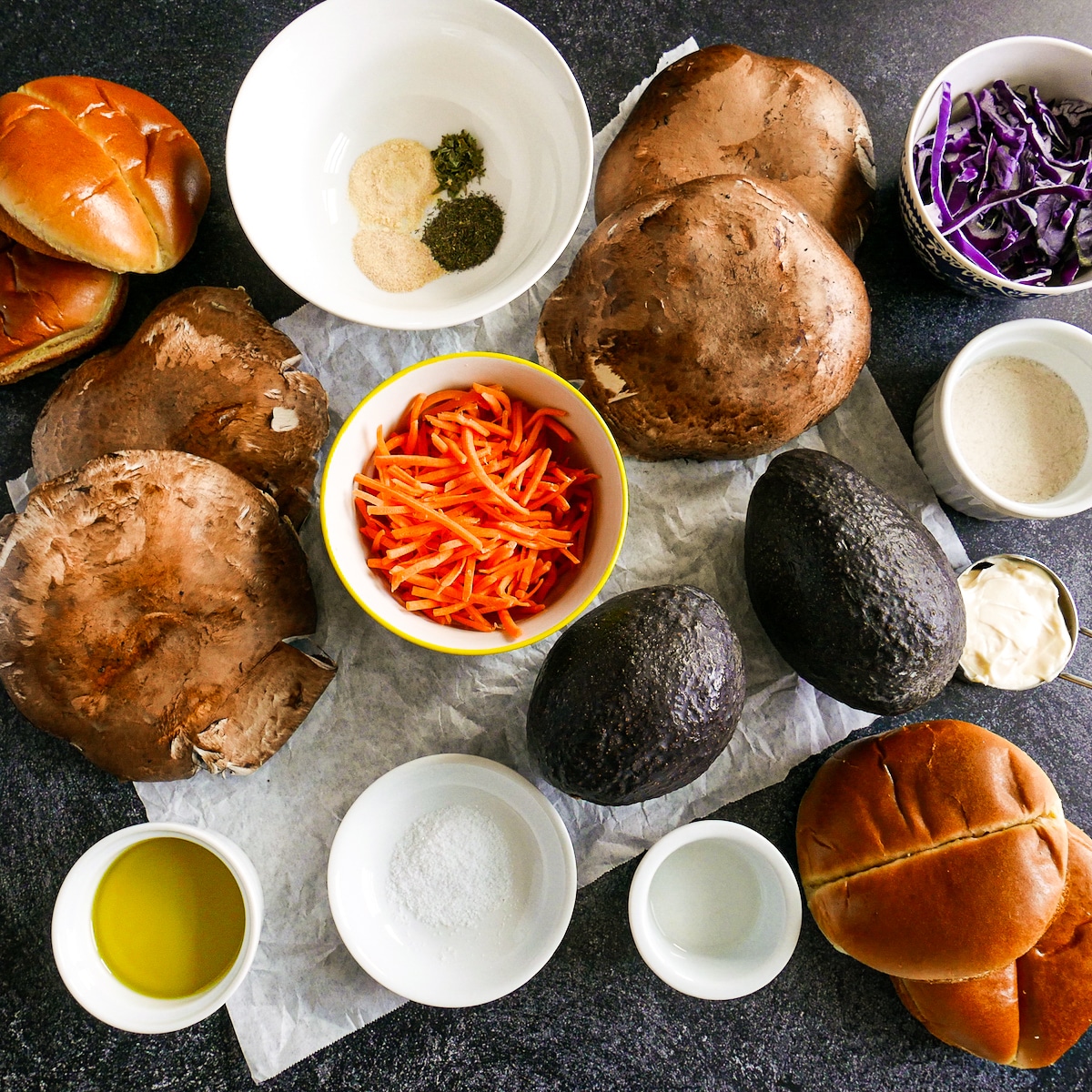 Recipe ingredients arranged on a table.