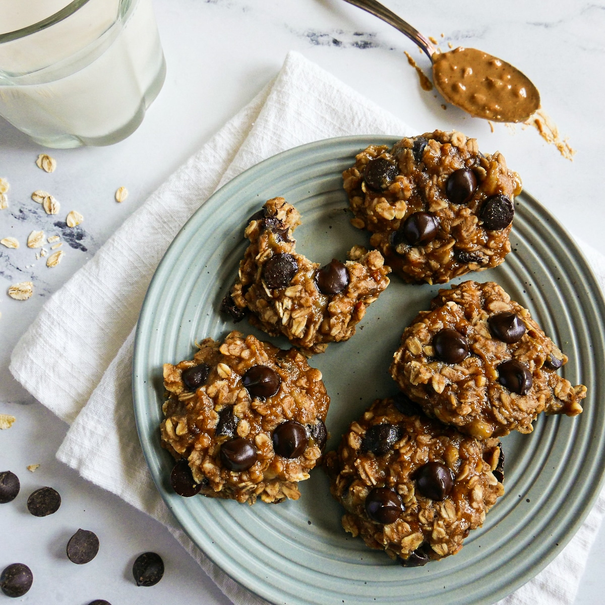 Healthy flourless cookies arranged on a blue plate.