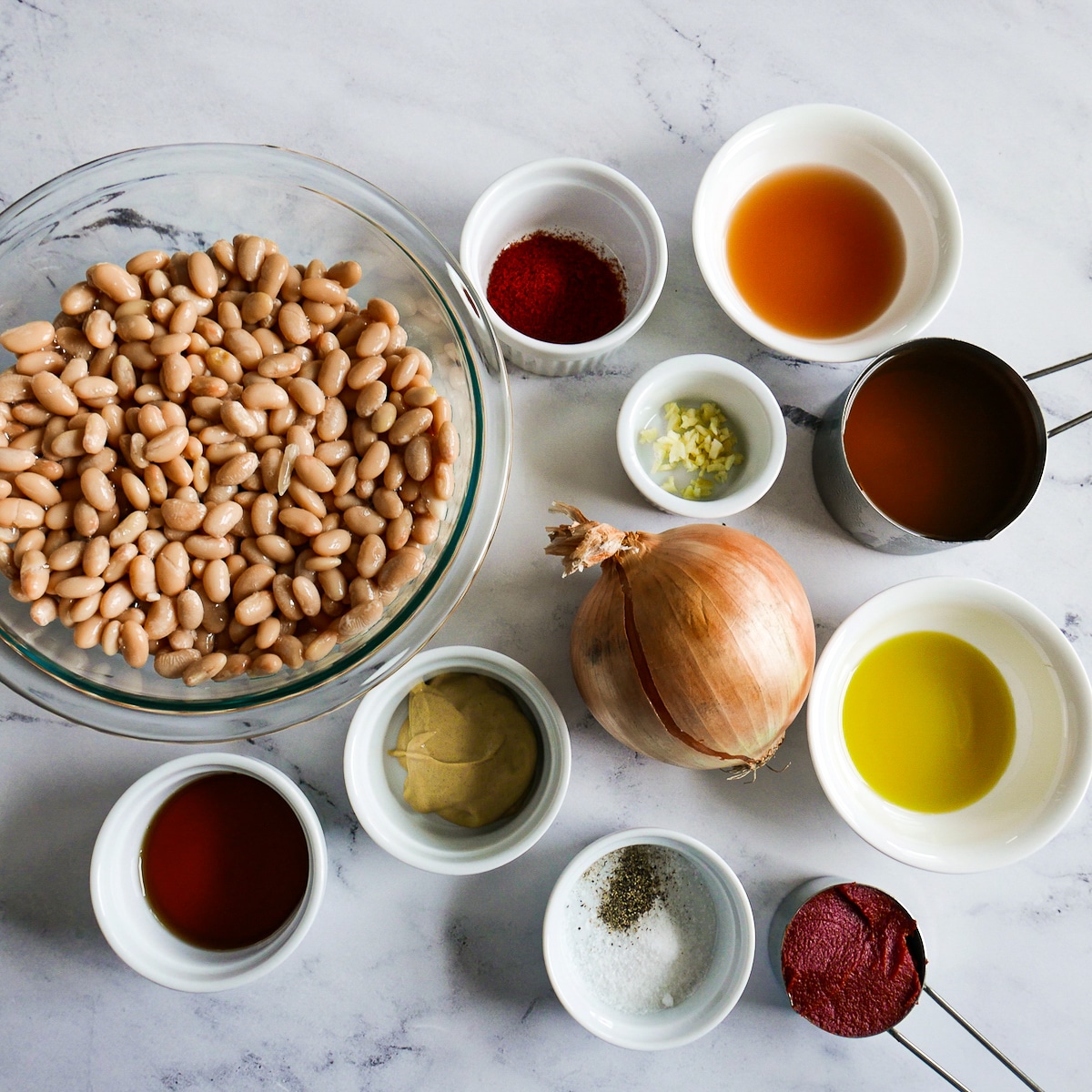 Recipe ingredients arranged on a table.